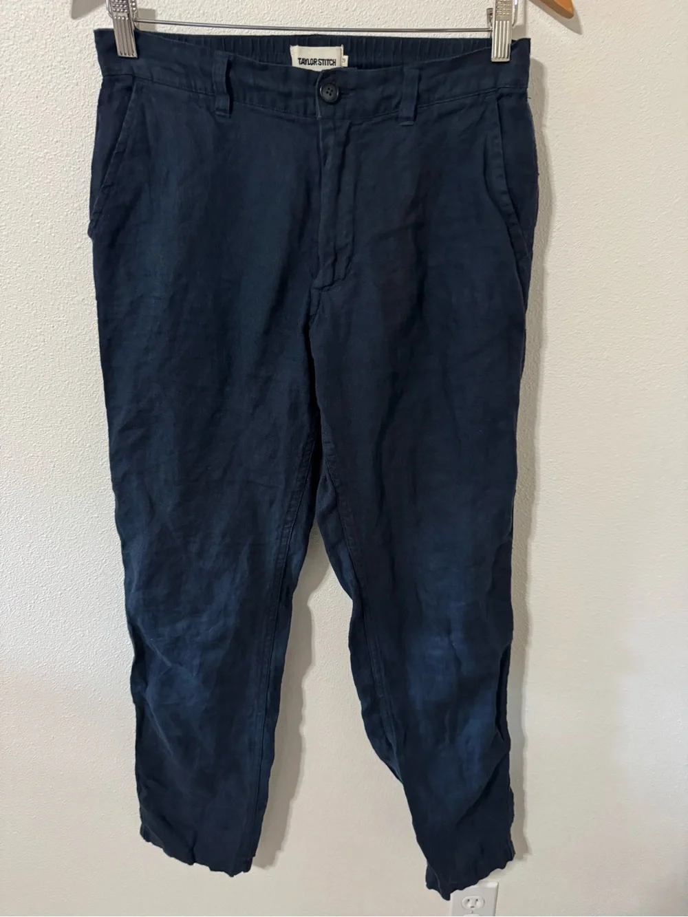 Taylor Stitch Easy Linen Pant Navy Straight Leg Tapered Ankle Minimalist-29